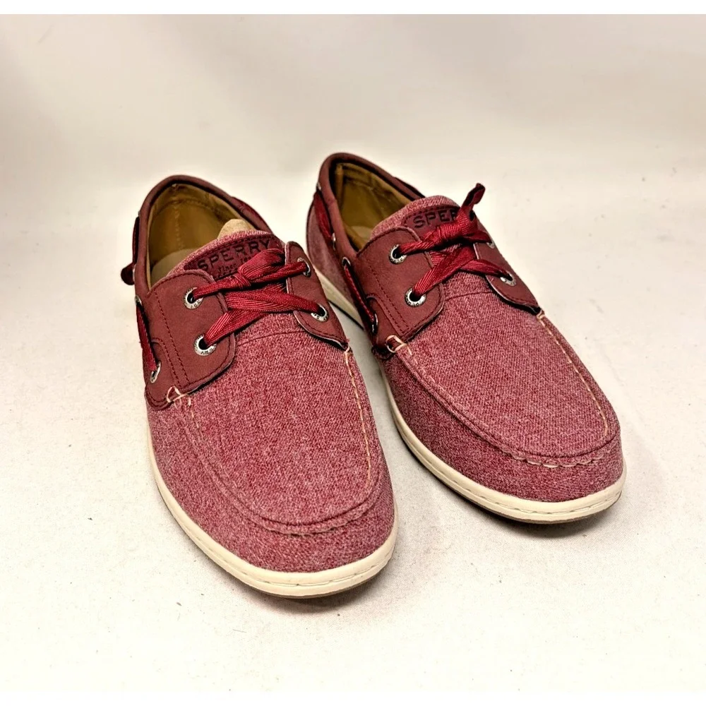 Sperry Koifish Sparkle Canvas Burgundy Women's Boat Shoes Size 9.5 STS84343 Box